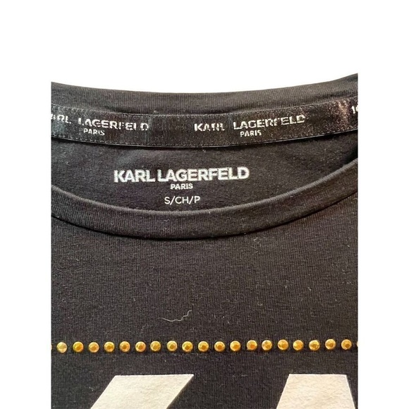 Karl Lagerfeld Paris Women's Black Studded Logo Graphic Tee Size S - Picture 5 of 5